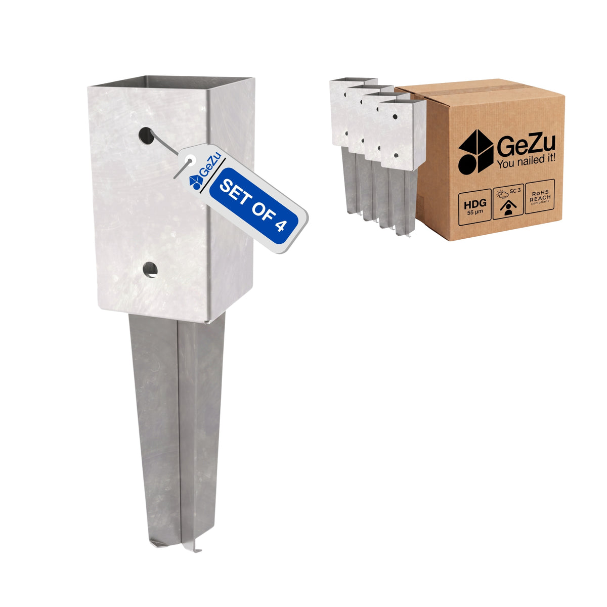 Fence post brackets for concrete - 71 x 71 x 350 mm - Gezu Impex