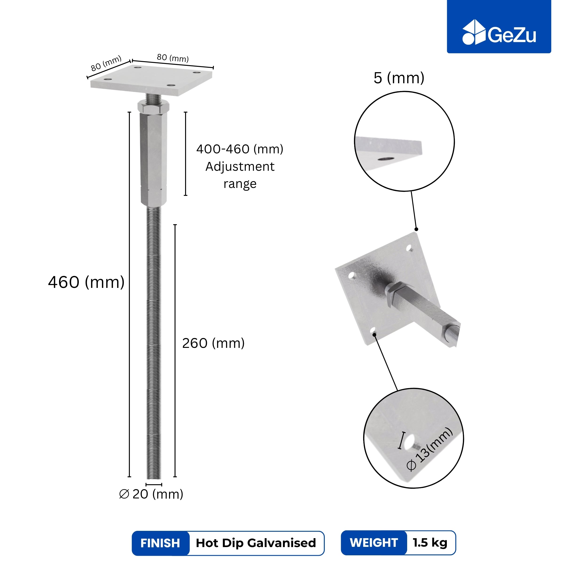 Adjustable T post support for concrete