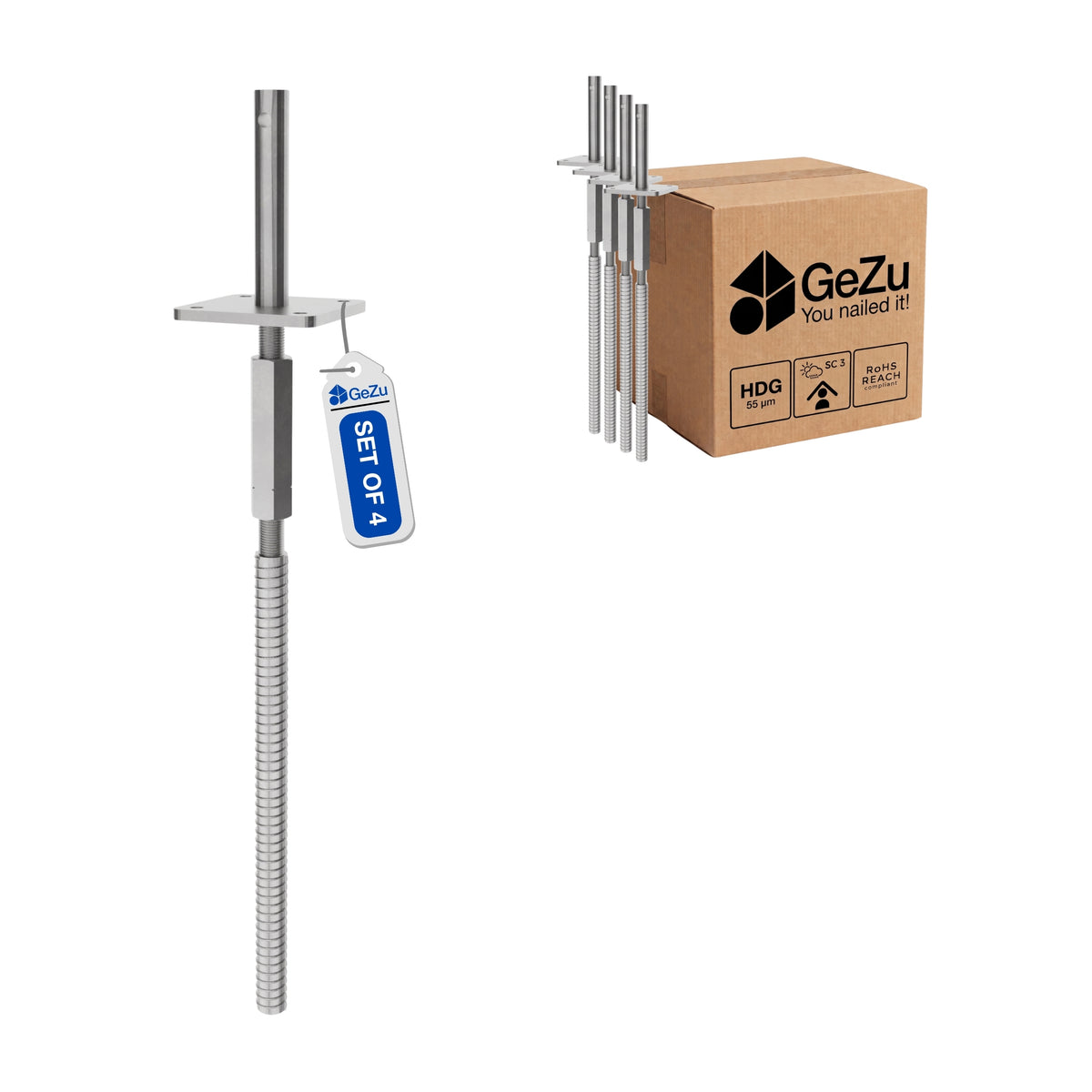 Concrete in adjustable post base - 4-pack - Gezu Impex