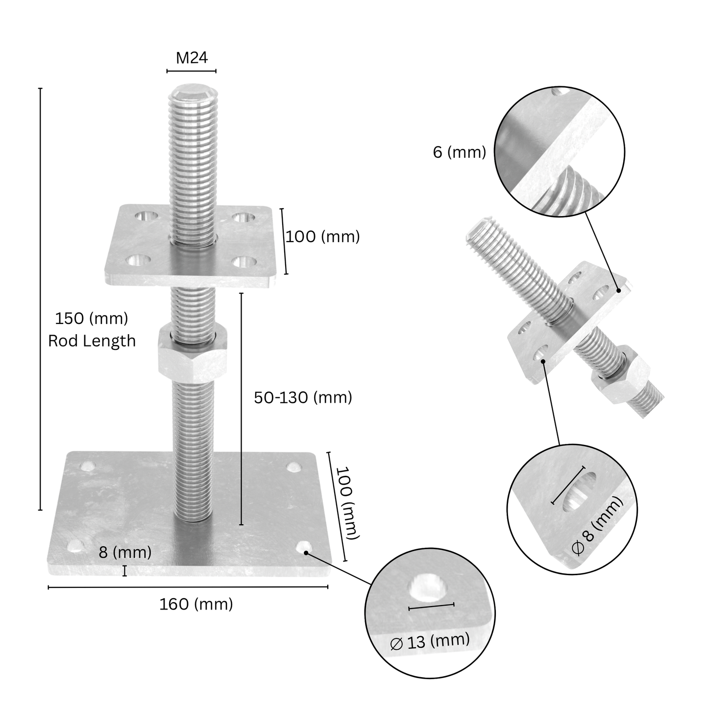 Height Adjustable Bolt Down Post Support | Adjustable Post Base