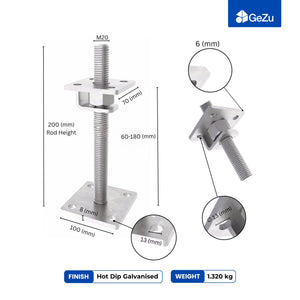 Height-adjustable bolt-down post support with adjustment hook - detail view 5