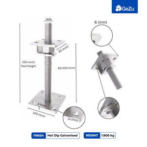 Height-adjustable bolt-down post support with adjustment hook - detail view 9