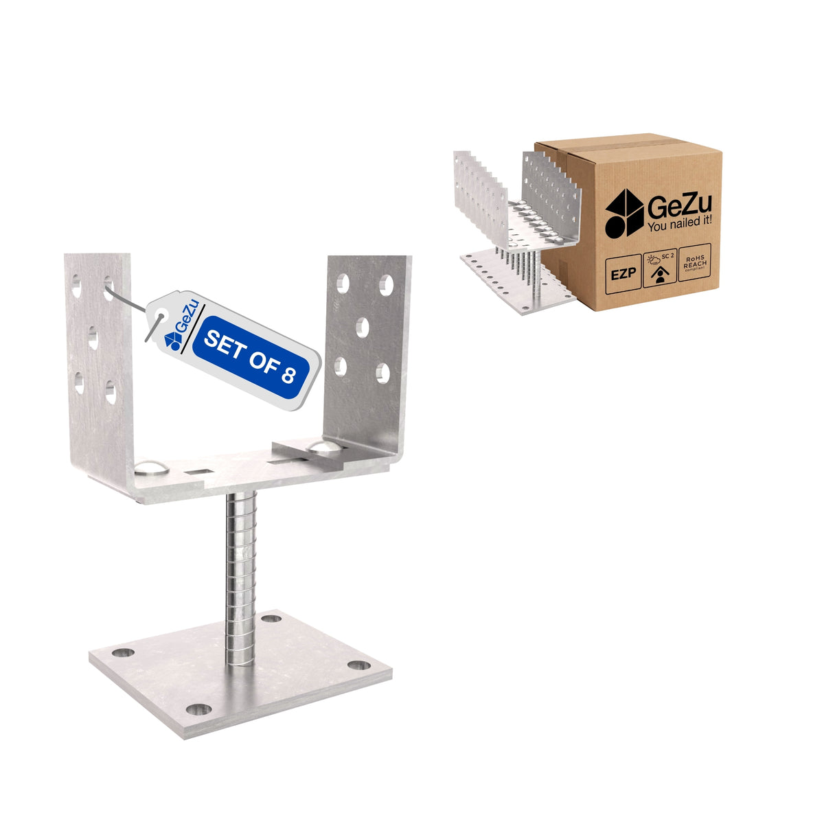 Adjustable Bolt Down U Shape Pergola Post Support Base - 8-pack - Gezu Impex