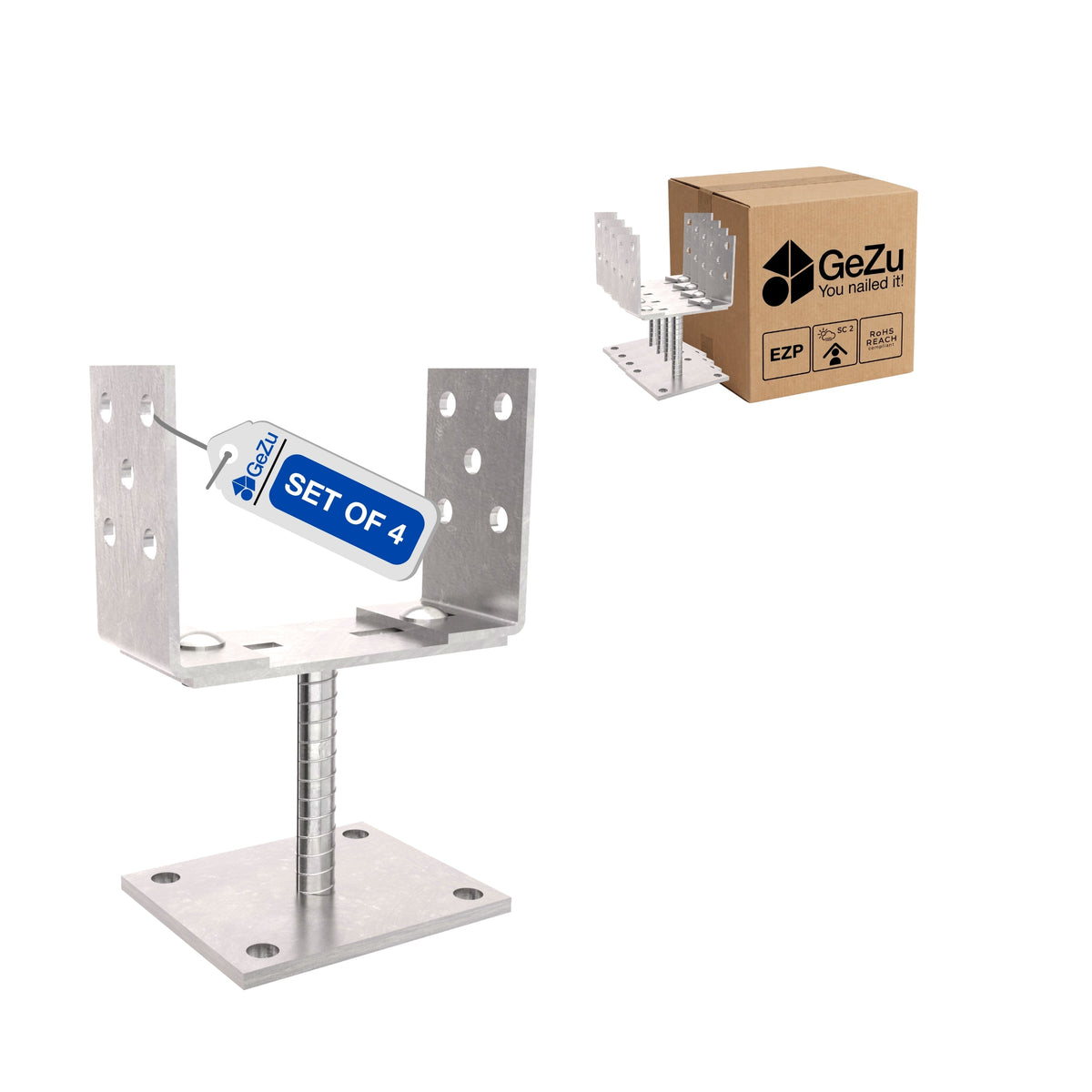 Adjustable Bolt Down U Shape Pergola Post Support Base - 4-pack - Gezu Impex