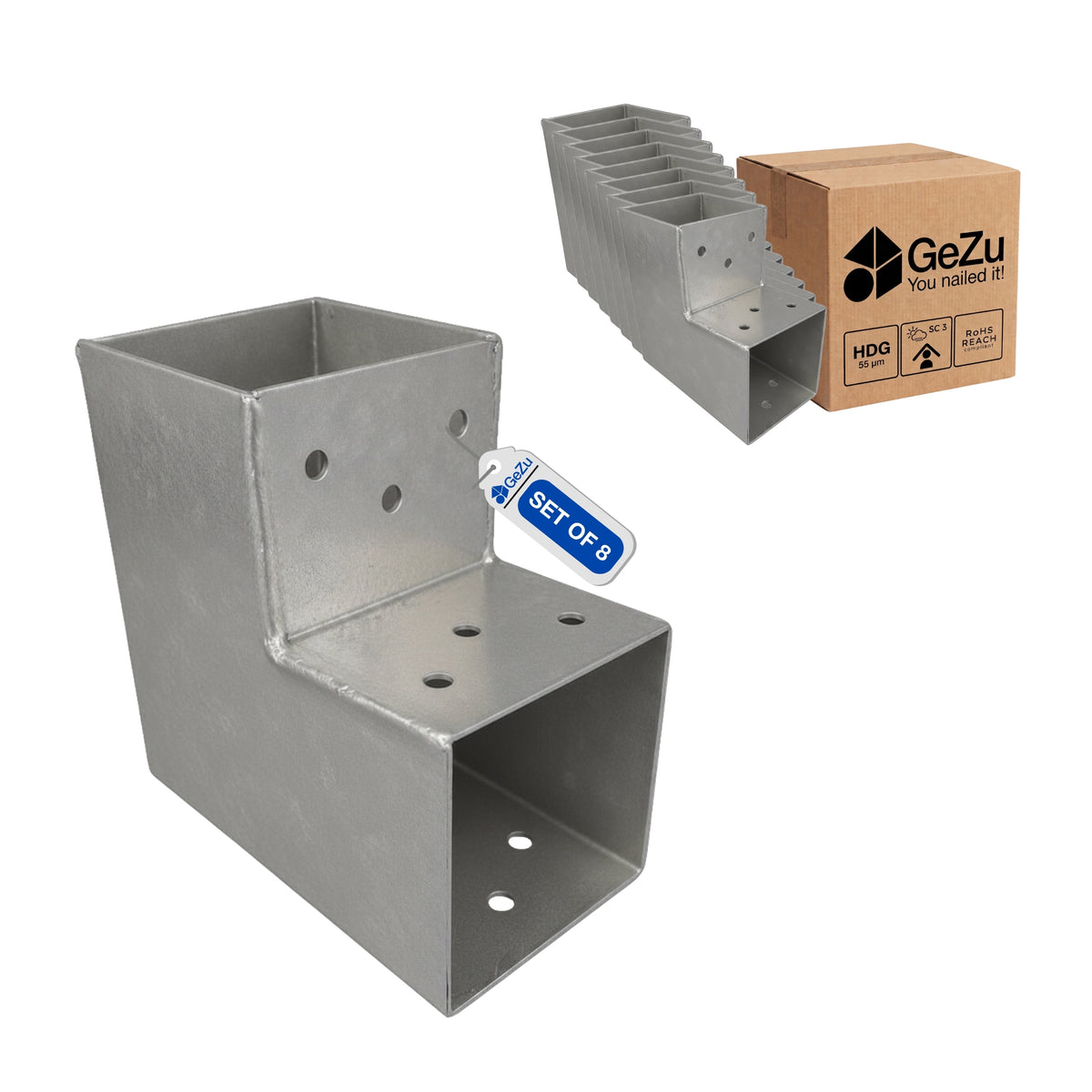 2-way L-shape pergola post connector bracket - 71 x 71 mm - Gezu Impex