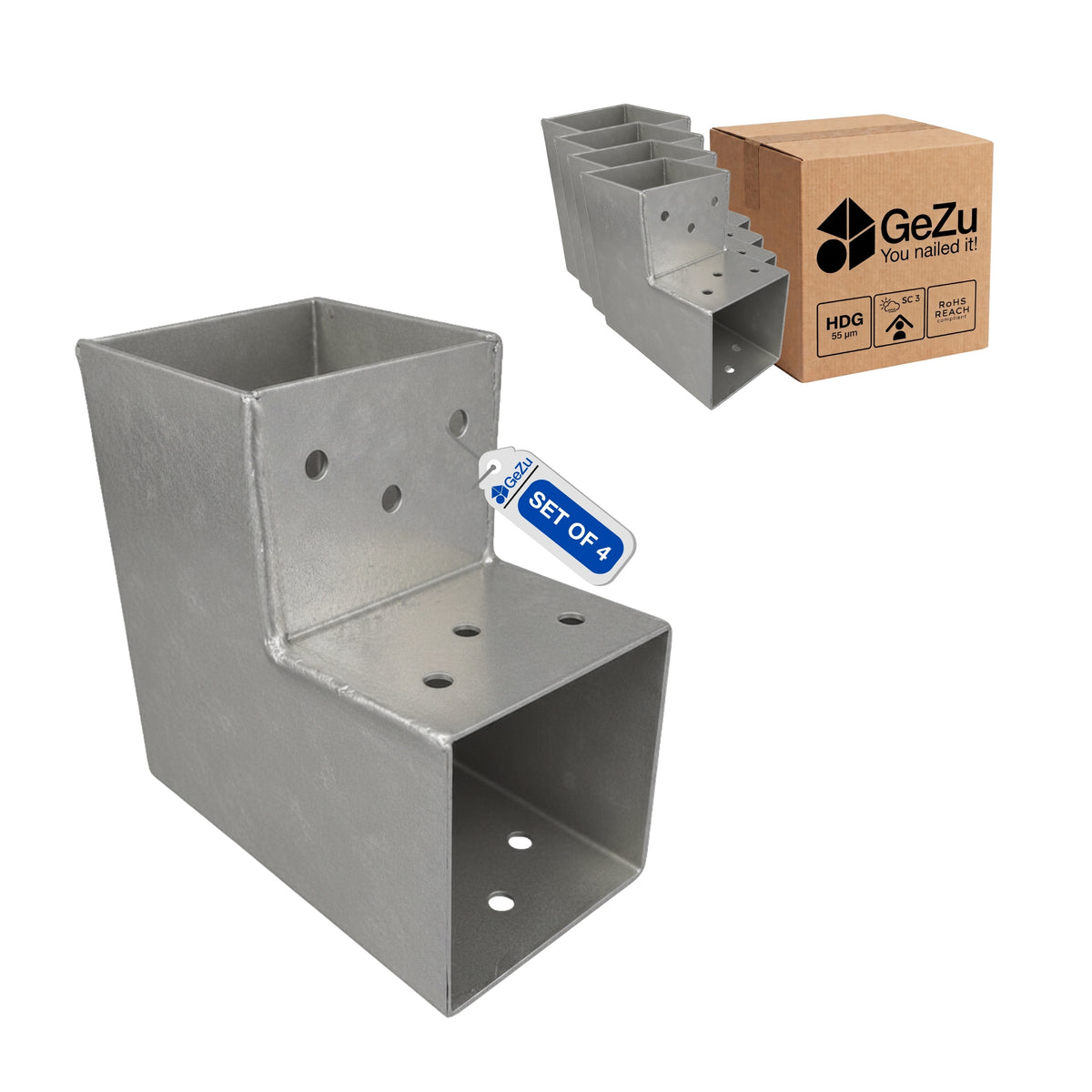 2-way L-shape pergola post connector bracket - 71 x 71 mm - Gezu Impex