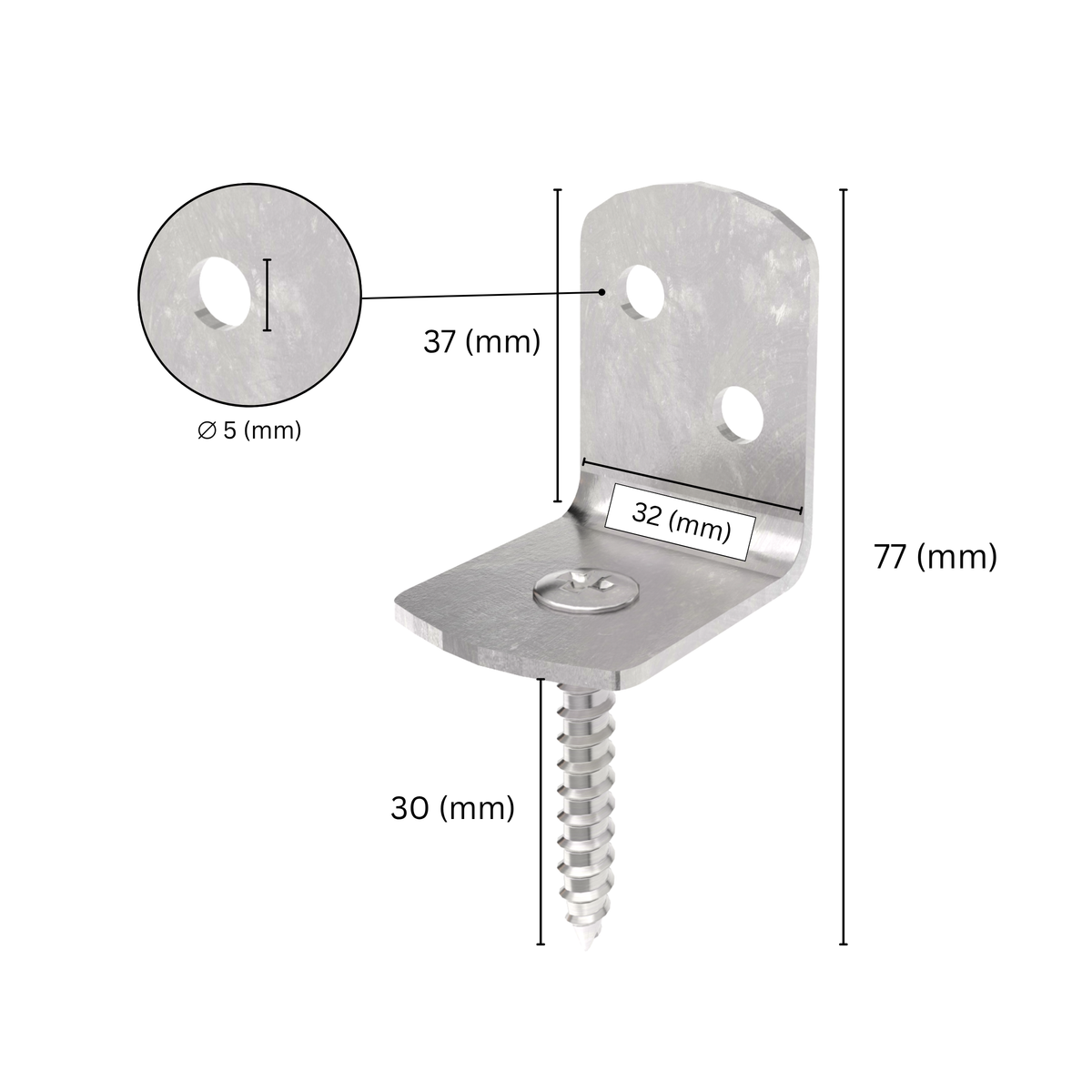 Wattle fence bracket L shaped with labeled size dimensions.