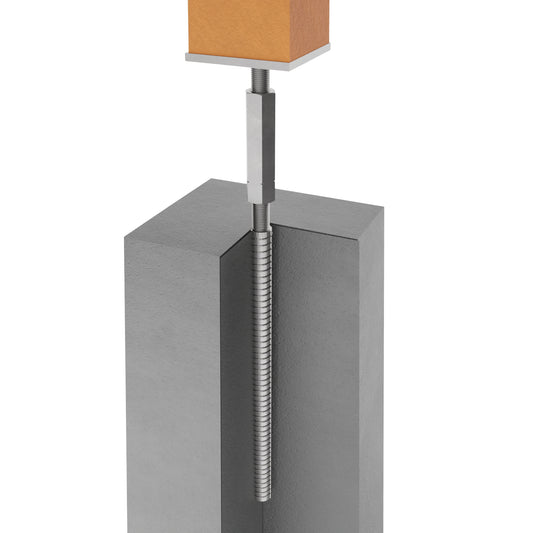 Adjustable T post support for concrete with lock and long nut