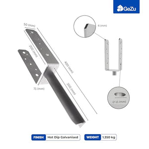 Concrete-in U-shape post holder with pin, post support - detail view