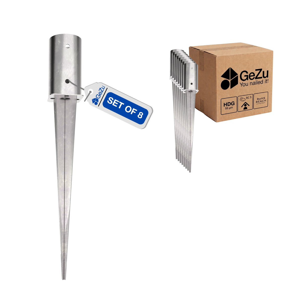 Round drive-in fence post spike support - 101 x 600 mm - Gezu Impex