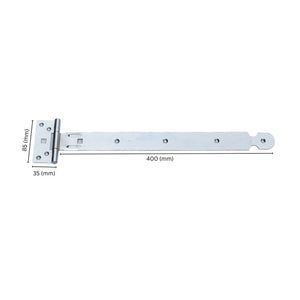 Heavy-duty T hinge with labeled dimensions.