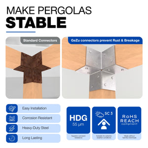 Pergola 3 way corner bracket, open style post connector - detail view 17