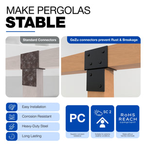 Pergola extension bracket T-piece, open style post connector - detail view 26