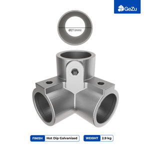 3 way corner elbow tube clamp, silver finish