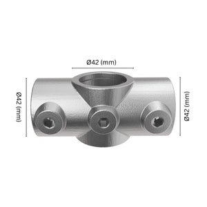 Two Socket Cross Tube Clamp 42 mm with labeled dimensions.