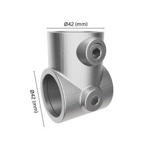 Short tee tube key clamp 42 mm with labeled dimensions.
