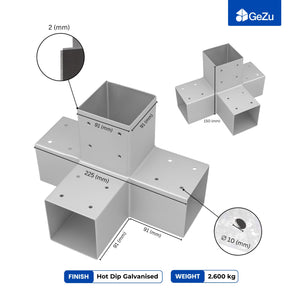 Pergola X shape 4 way post connector bracket - detail view