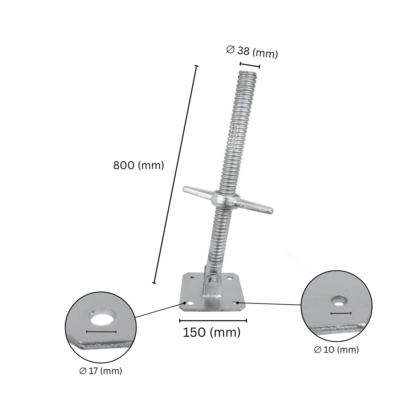 Scaffolding swivel adjustable levelling base jack