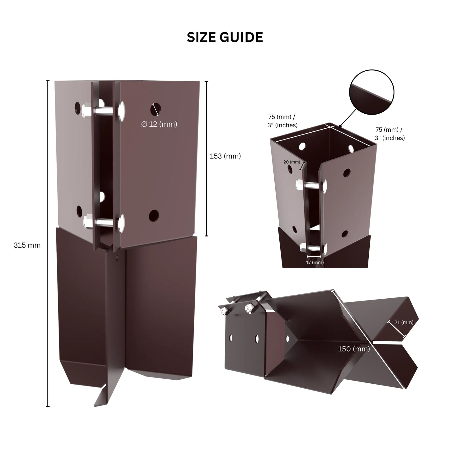Swift Clamp Concrete In Post Support 75x75mm Powder Coated