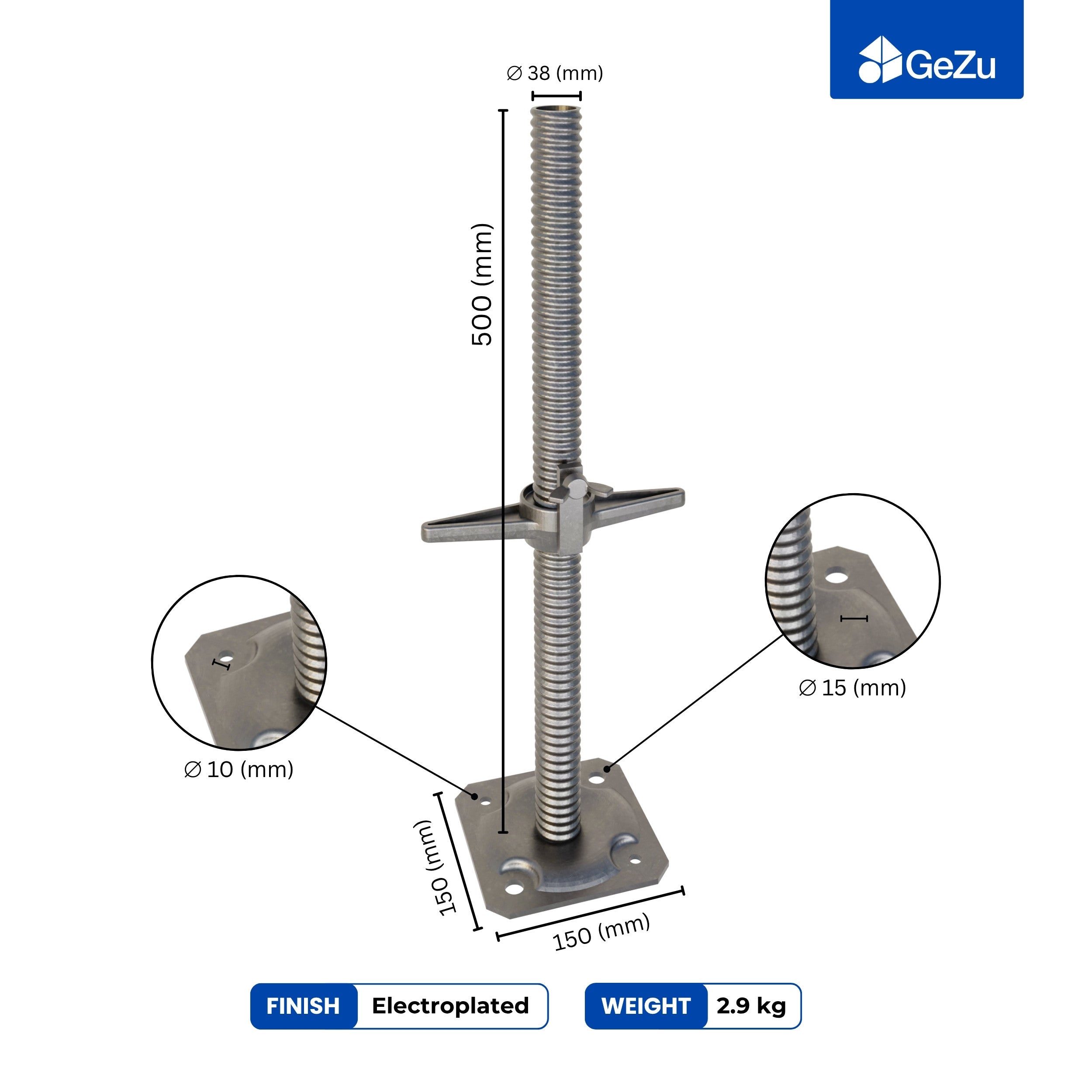 Adjustable Scaffold Base Screw Jack With Wing Bolt