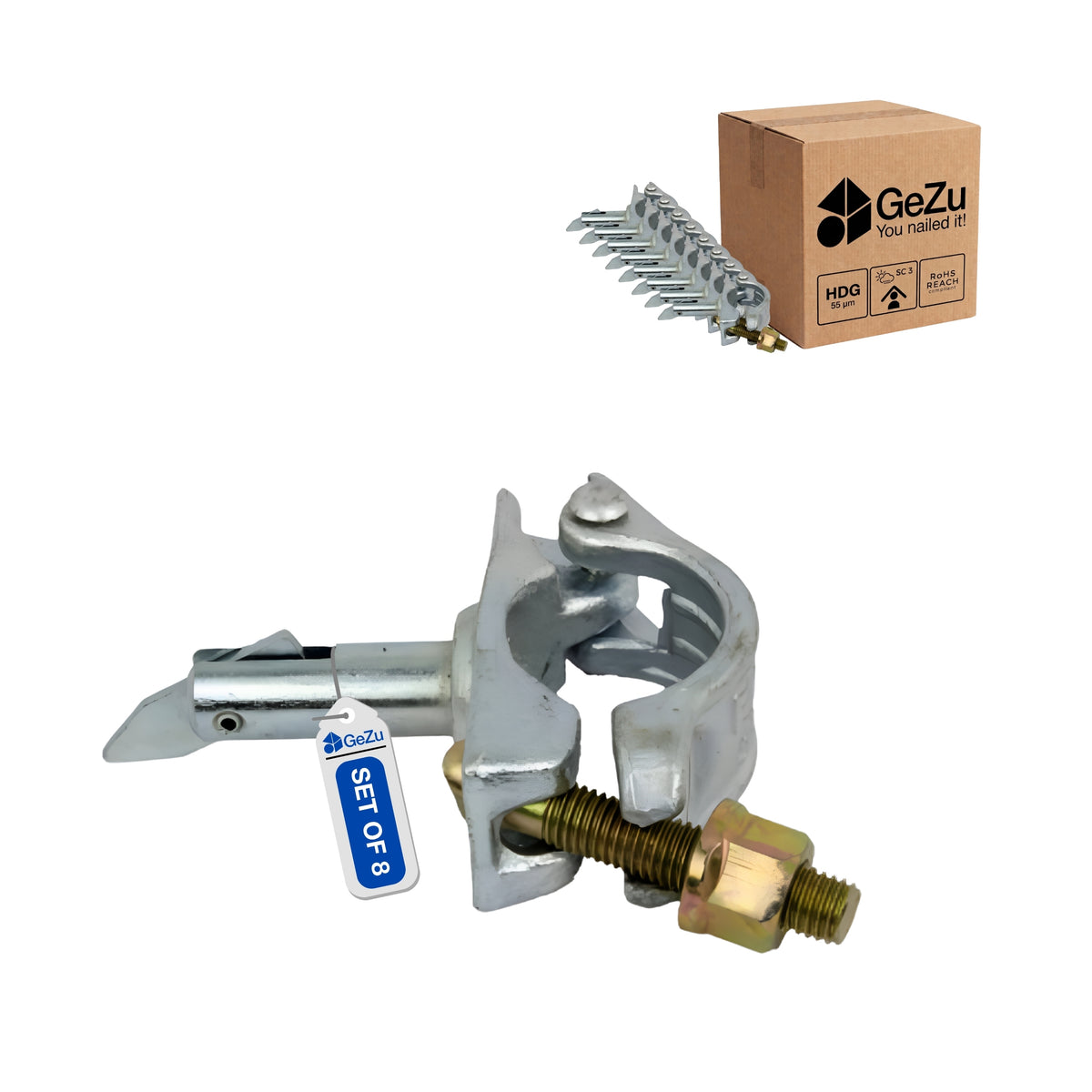 Scaffolding half coupler with brace pin - 8-pack - Gezu Impex