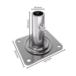Scaffolding base plate with labeled dimensions.