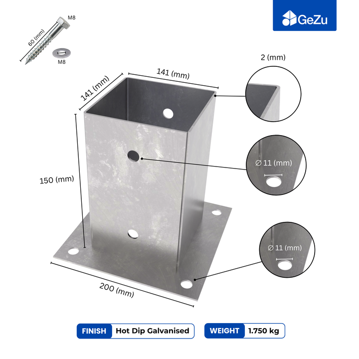 Square Bolt Down Post Support Base | Post Shoe