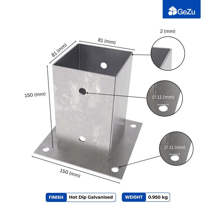 Square Bolt Down Post Support Base | Post Shoe