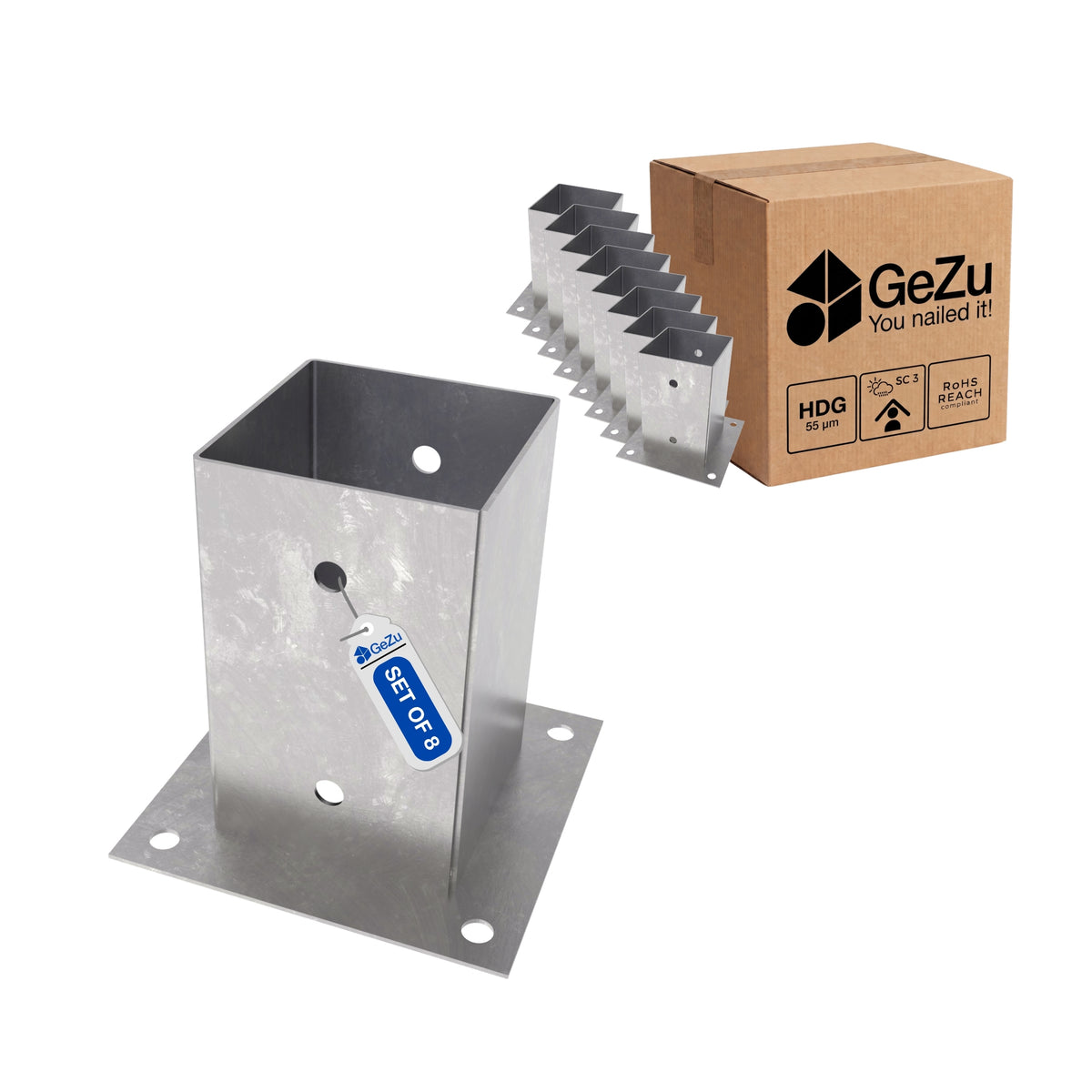 Square bolt down post support - 101 x 101 x 150 mm - Gezu Impex