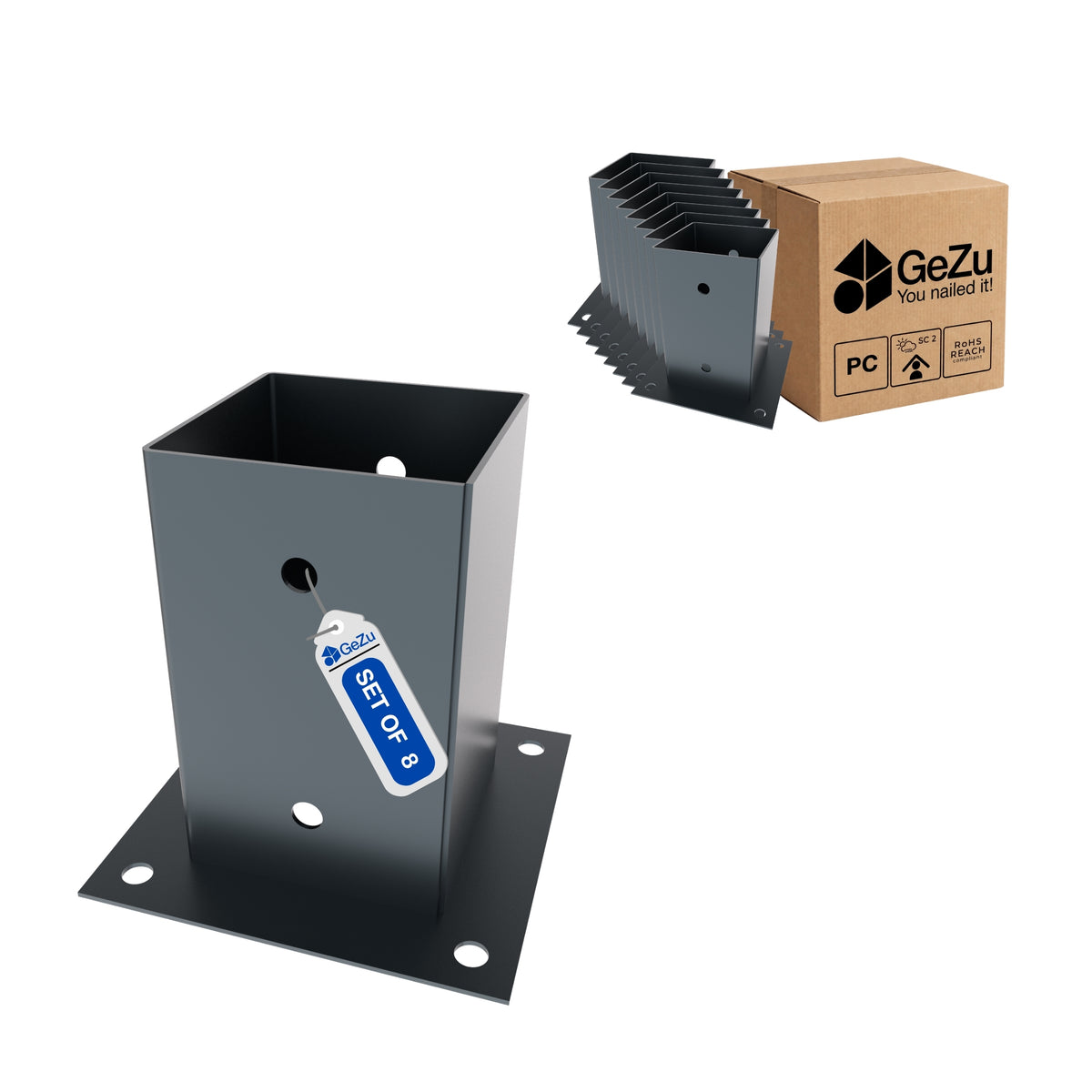 Square bolt down post support - 71 x 71 x 150 mm - Gezu Impex