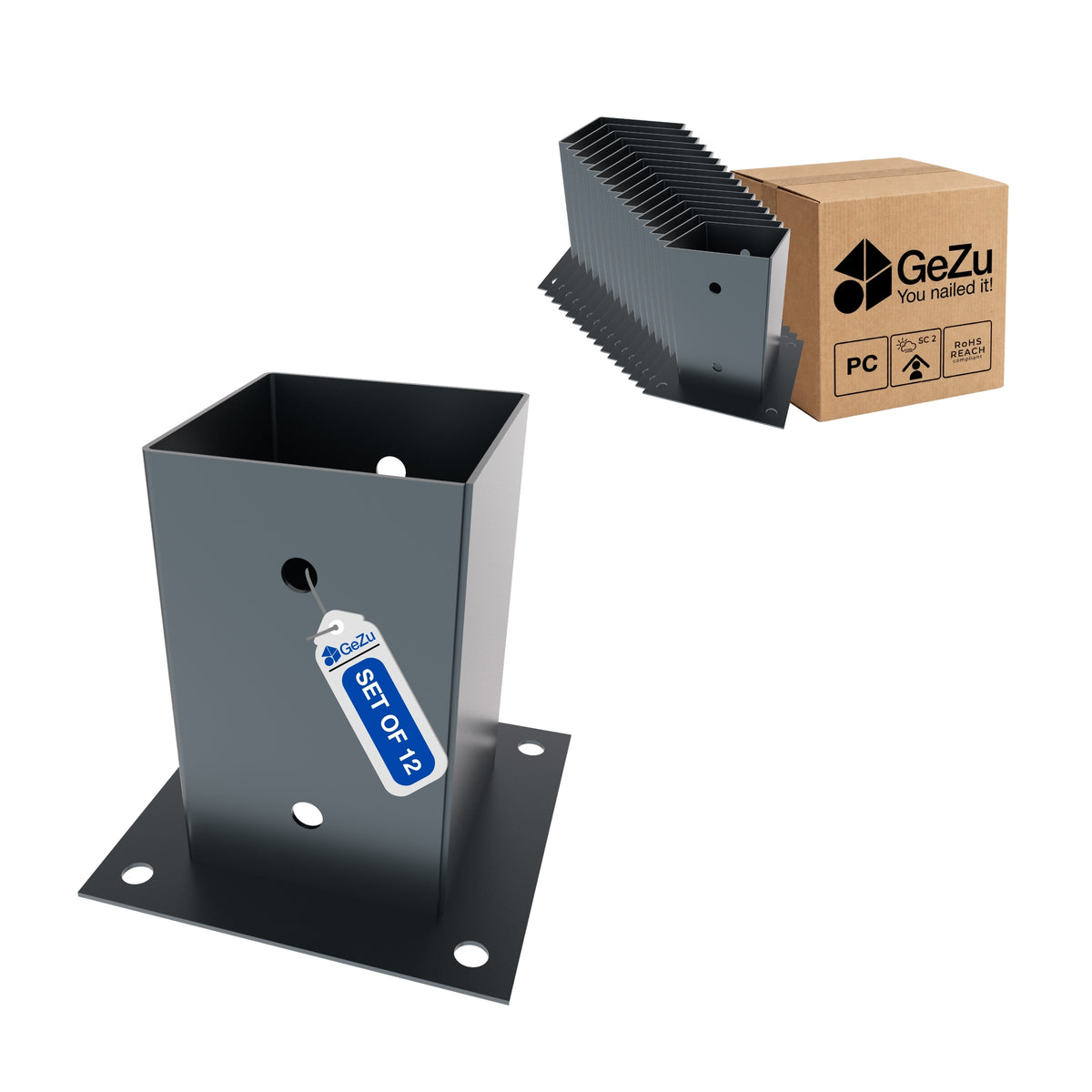 Square bolt down post support - 71 x 71 x 150 mm - Gezu Impex