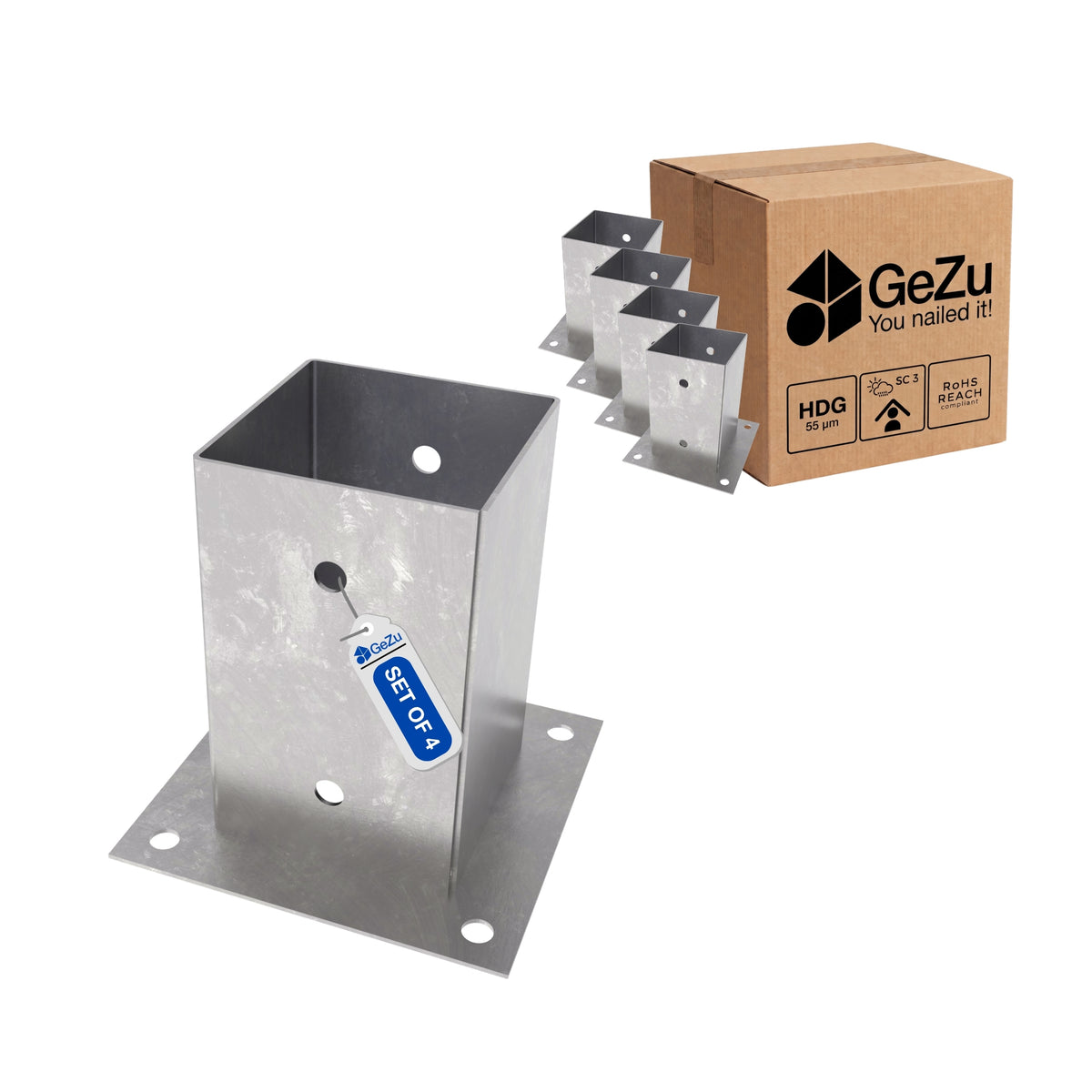 Square bolt down post support - 101 x 101 x 150 mm - Gezu Impex