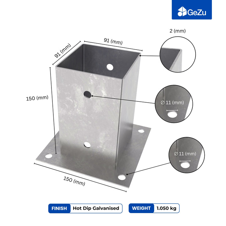 Square Bolt Down Post Support Base | Post Shoe