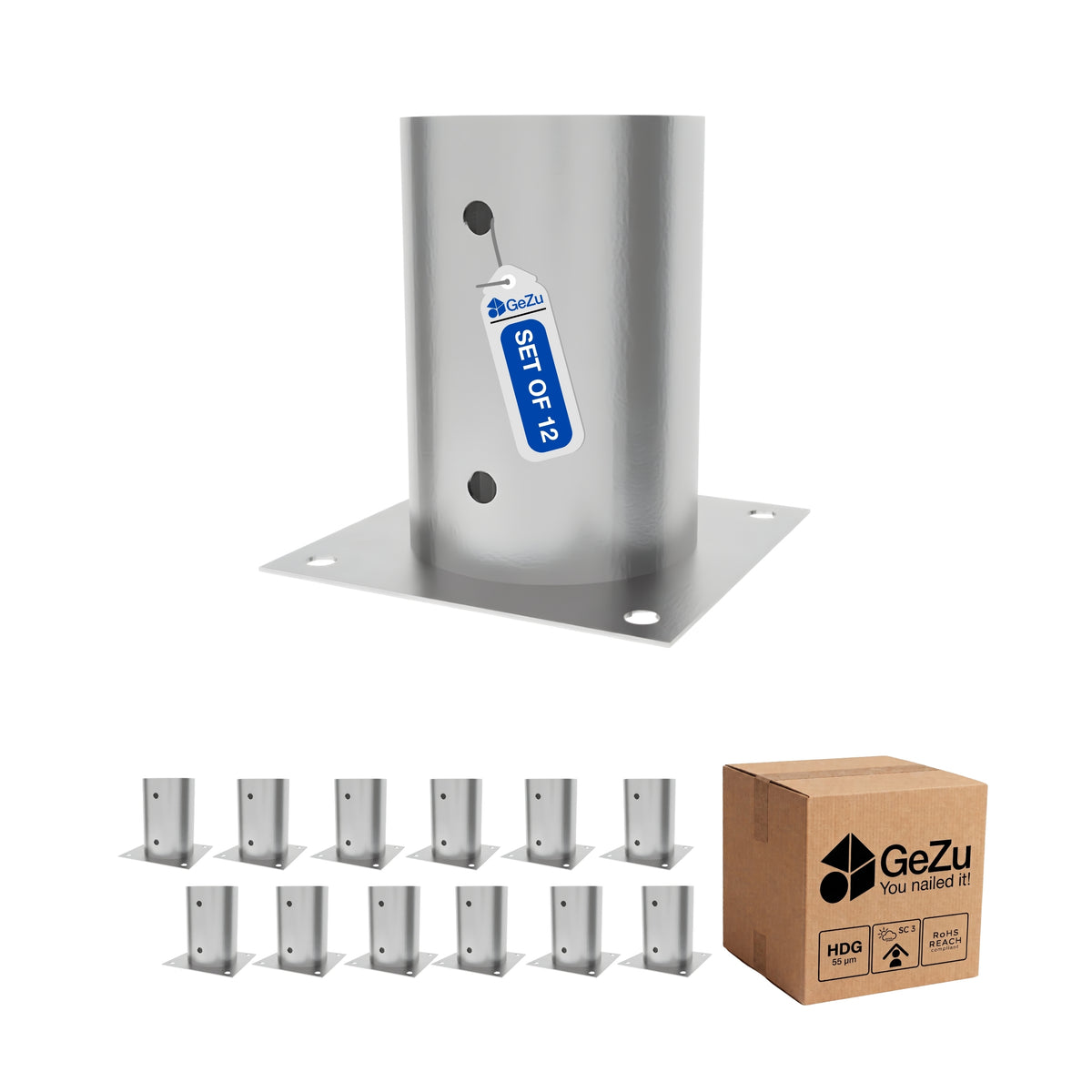 Round bolt-down post support base and post shoe - 101 x 150 mm - Gezu Impex