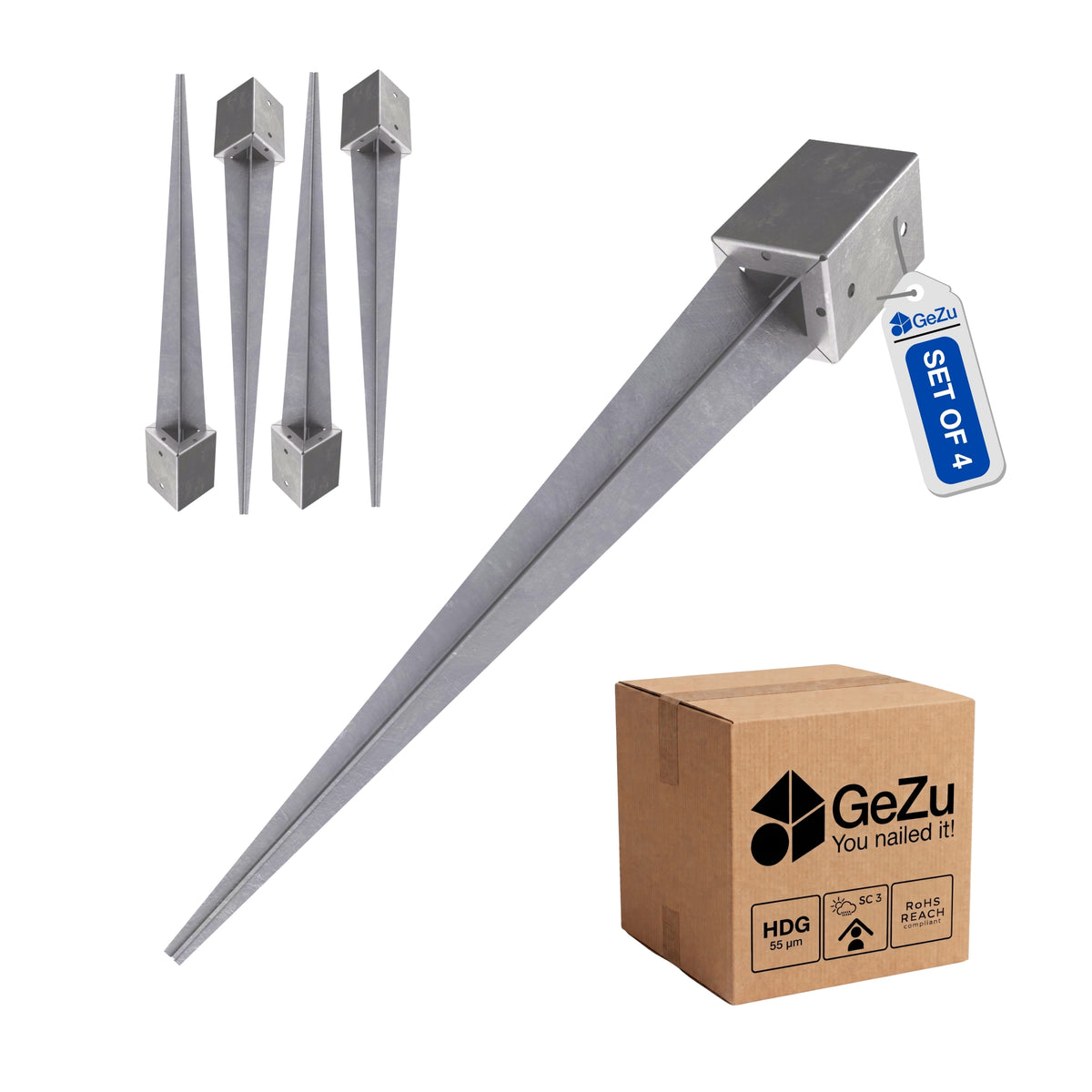 Fence post spike - 101 x 101 x 750 mm - Gezu Impex