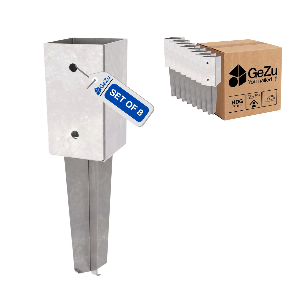 Fence post brackets for concrete - 71 x 71 x 350 mm - Gezu Impex