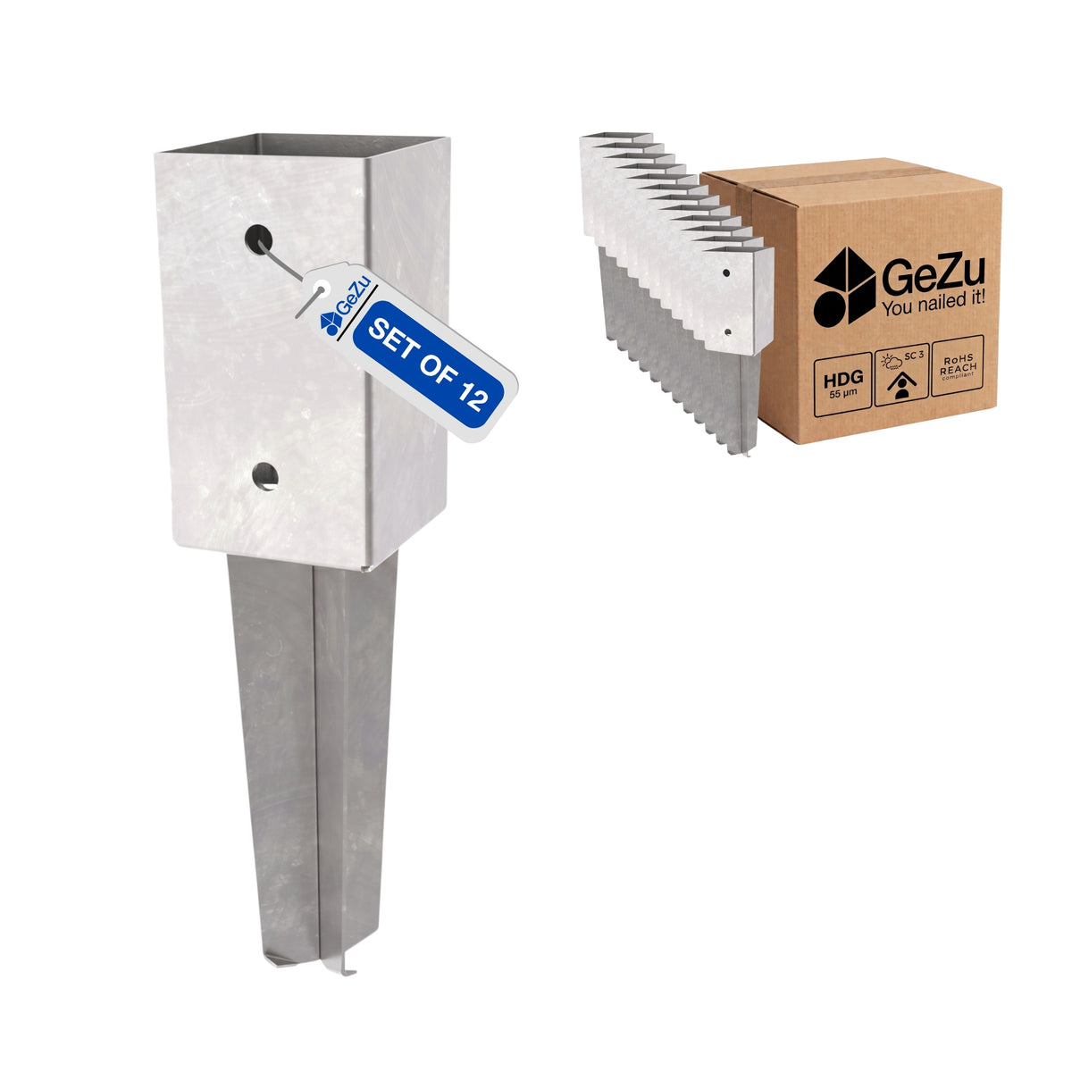 Fence post brackets for concrete - 71 x 71 x 350 mm - Gezu Impex