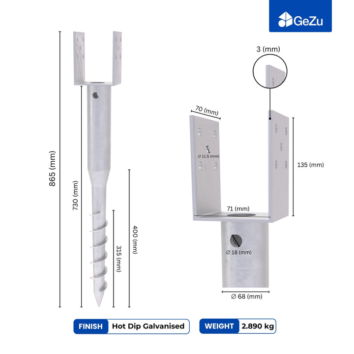 No Dig Ground Screw Anchor | U Model Ground Spike