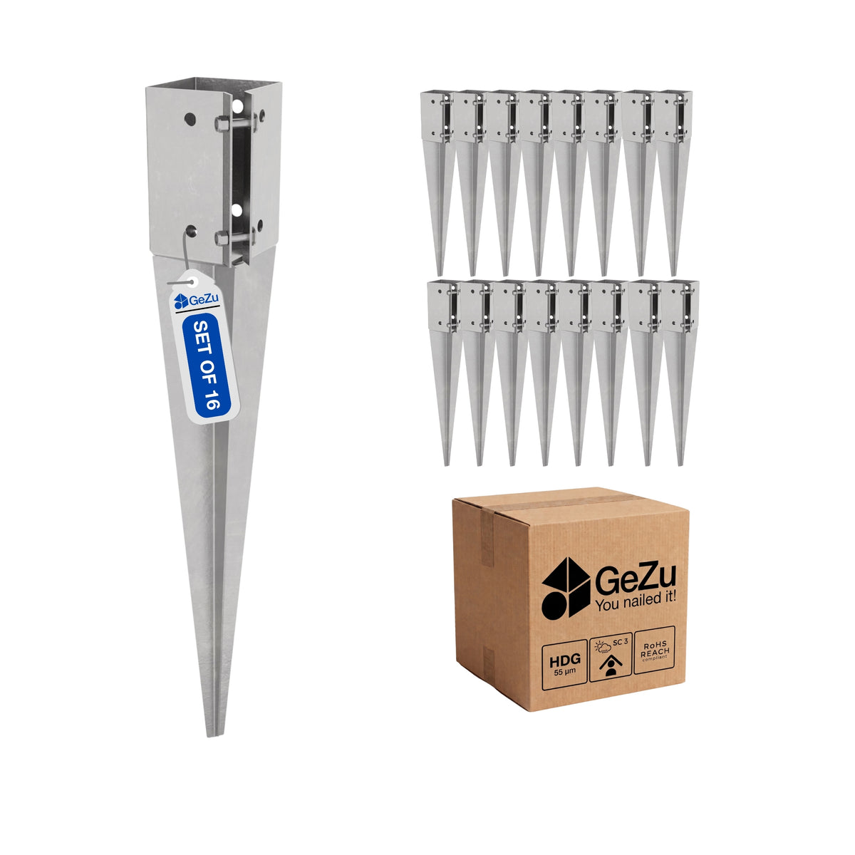 Swift Clamp Drive in Post Spike Support - 75 x 75 x 600 mm - Gezu Impex
