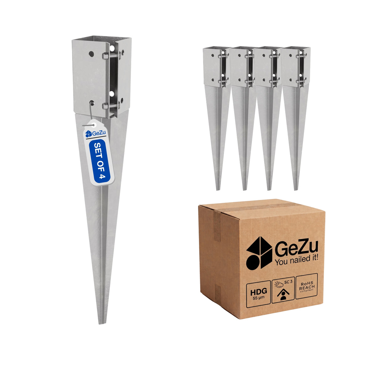 Swift Clamp Drive in Post Spike Support - 75 x 75 x 600 mm - Gezu Impex
