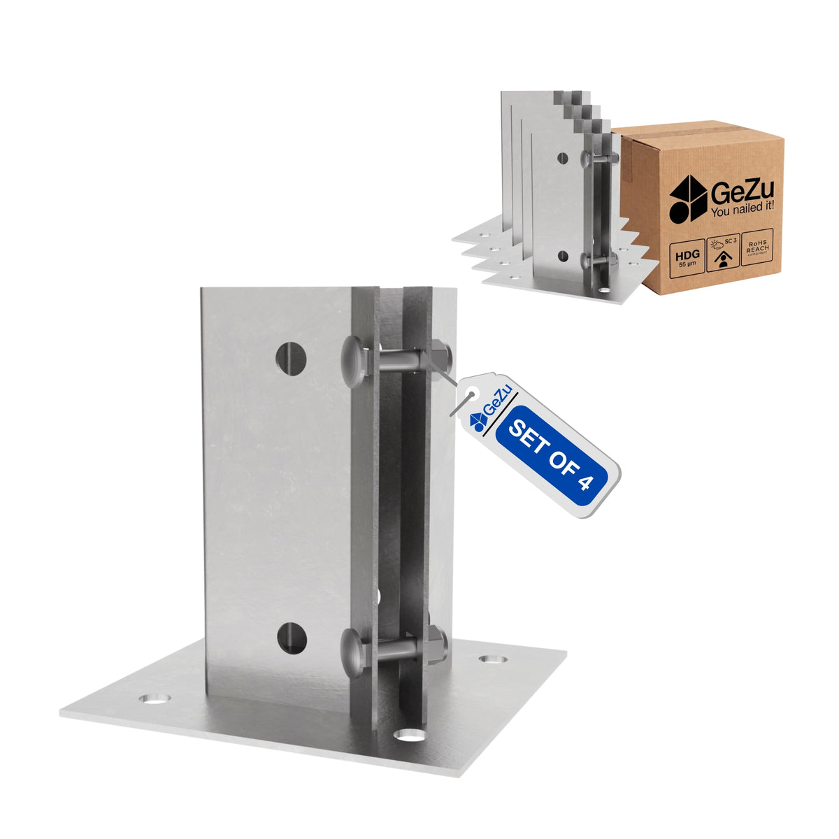 Square bolt down post support - 75 x 75 mm - Gezu Impex