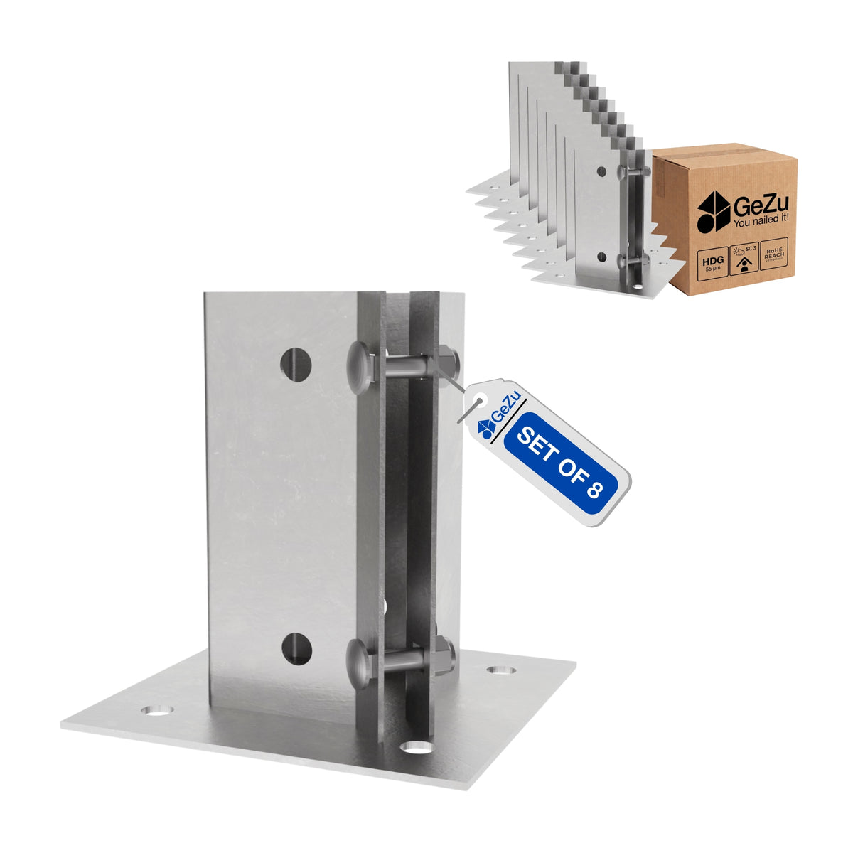 Square bolt down post support - 75 x 75 mm - Gezu Impex