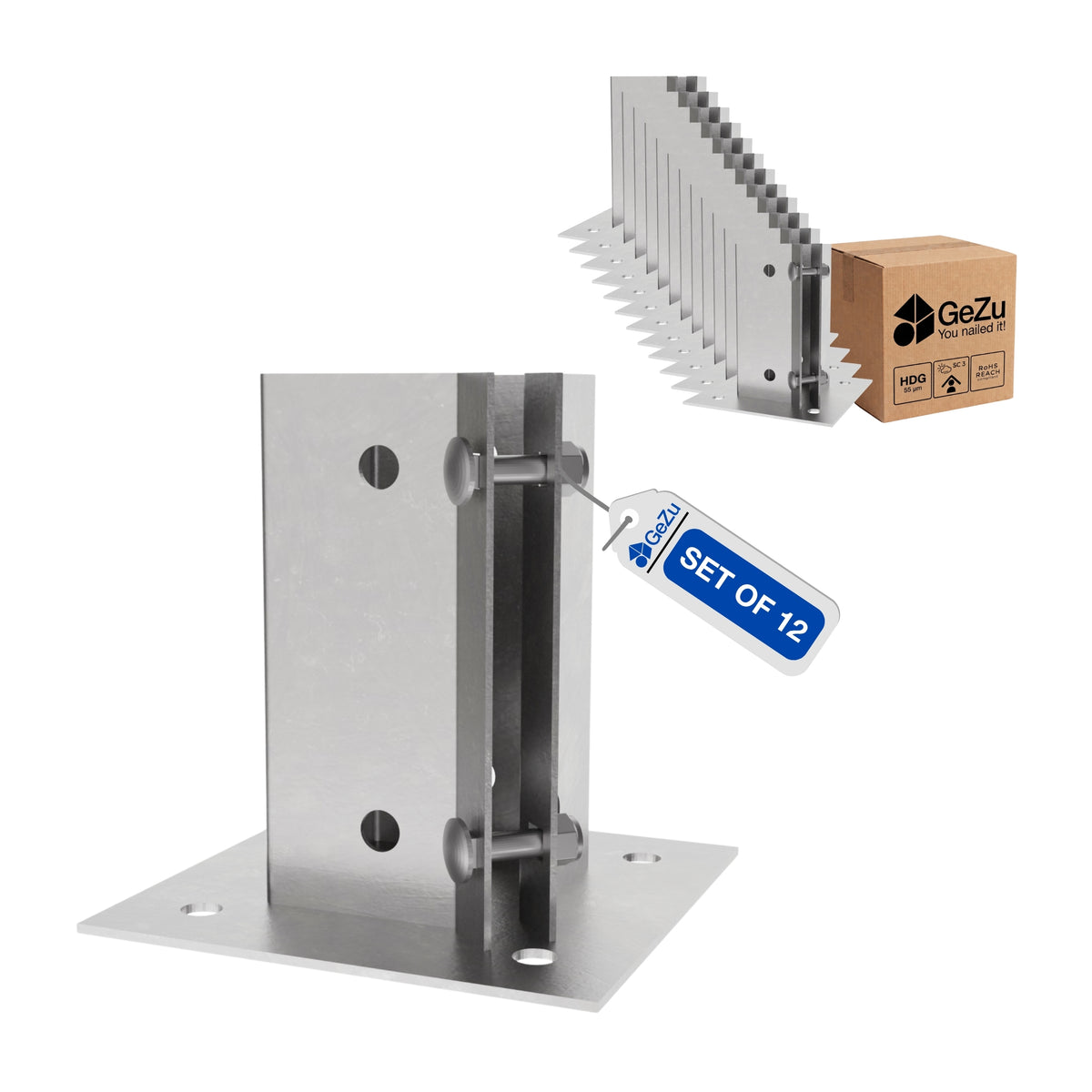 Square bolt down post support - 75 x 75 mm - Gezu Impex