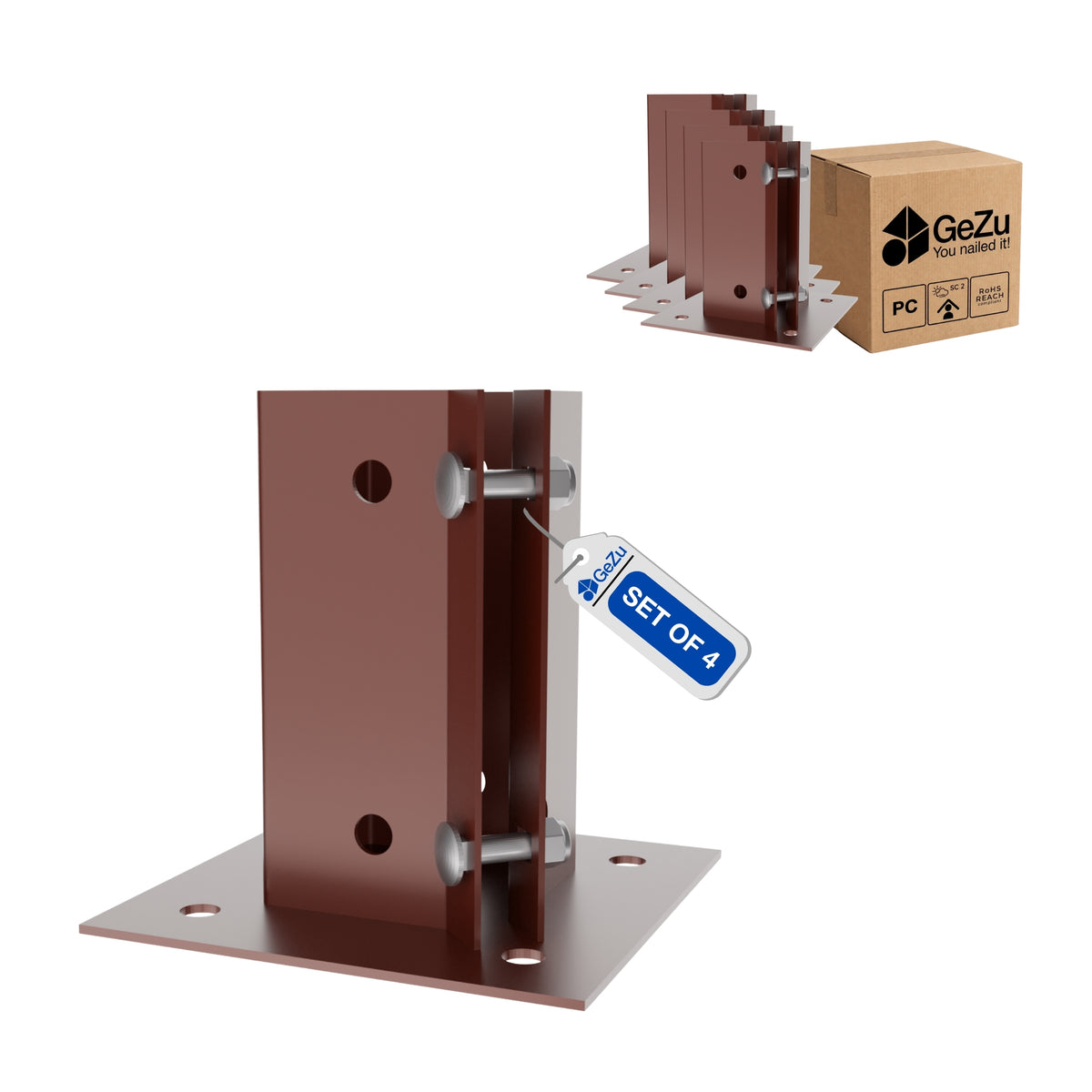 Square bolt down post support - 75 x 75 mm - Gezu Impex