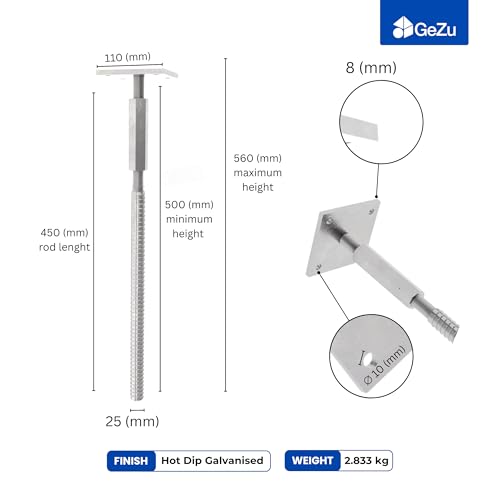 Adjustable T post support for concrete with lock and long nut