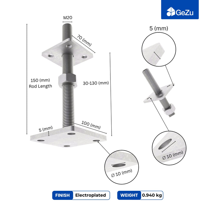 Height Adjustable Bolt Down Post Support | Post Base