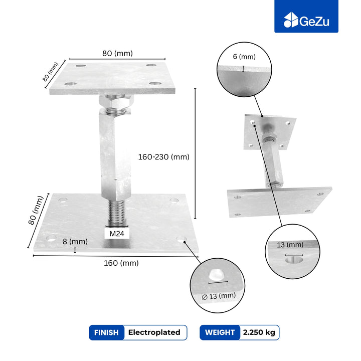 Bolt Down Elevated Adjustable Post Base With Nut