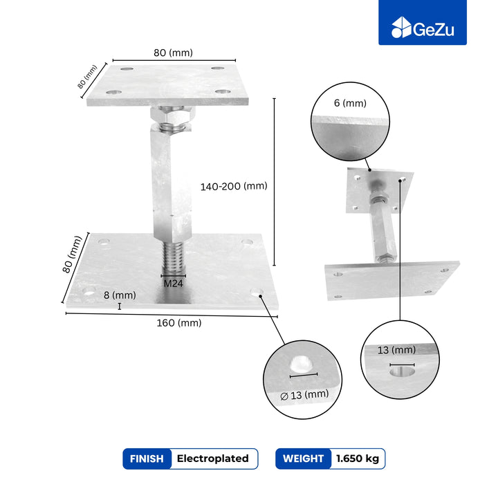 Bolt Down Elevated Adjustable Post Base With Nut