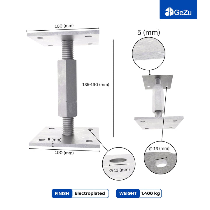 Bolt Down Elevated Adjustable Post Base With Nut