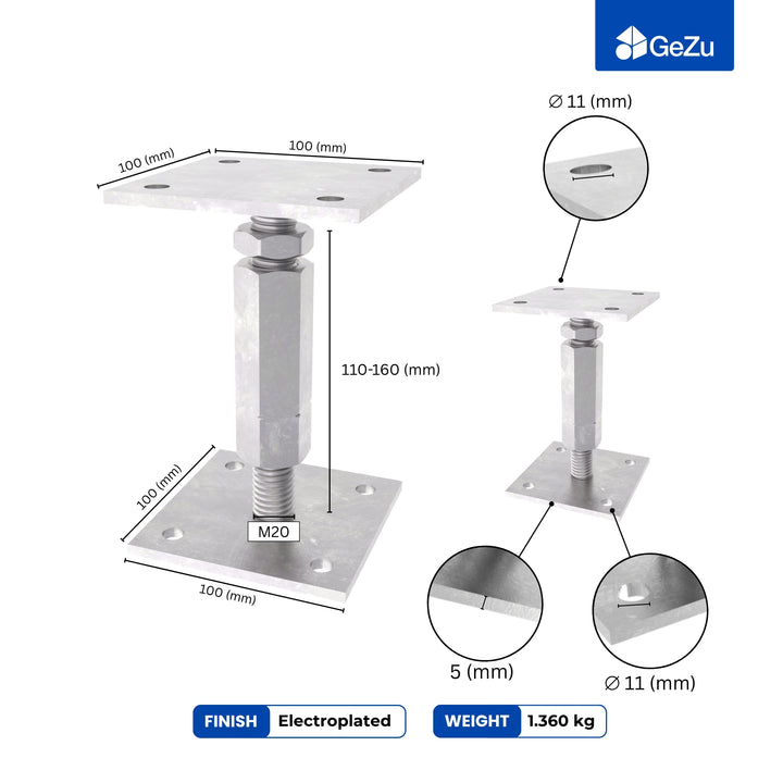 Bolt Down Elevated Adjustable Post Base With Nut